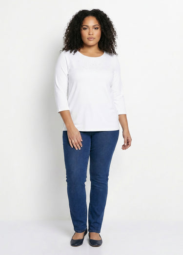 T-shirt manches 3/4 clouté fantaisie Blanc