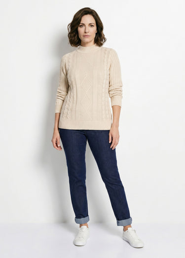 Pull chaud style irlandais col montant Ecru