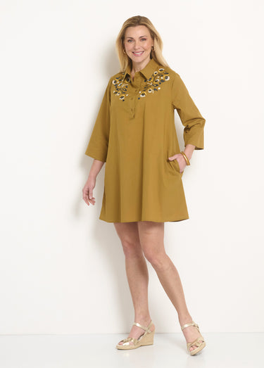 Robe housse manches 3/4 broderies colorées Noisette