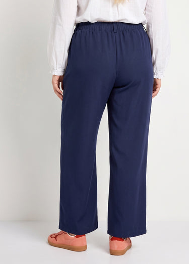 Pantalon large fluide taille élastiquée Marine