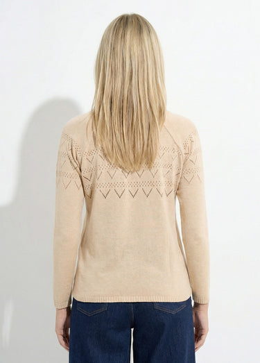 Pull fin ajouré manches longues raglan Beige