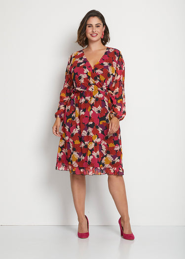 Robe effet cache-coeur voile imprimé floral Imprime Floral