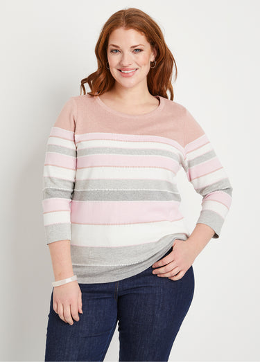 Pull maille jacquard fantaisie Rayé rose
