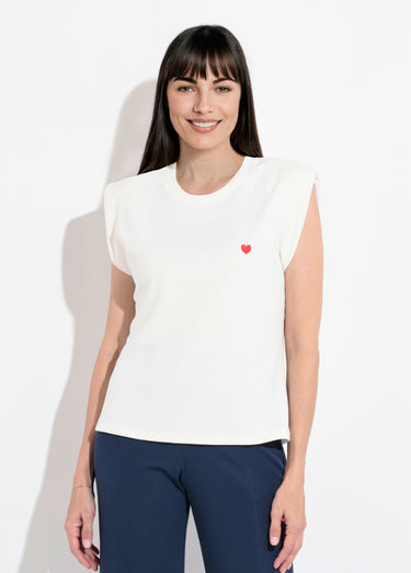 T-shirt maille fantaisie broderie cœur Blanc