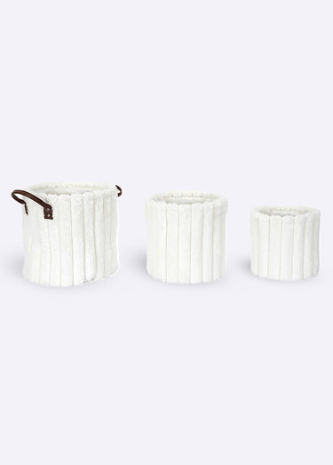 Paniers ronds rangement, effet fourrure Blanc
