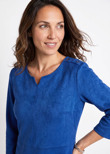 Robe ample courte en tissu suédé uni Bleu