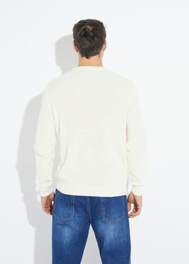 Pull col rond maille torsadée pur coton Ecru