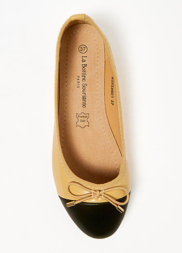 Ballerines bout rapporté et petit nœud Beige