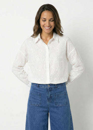 Chemisier coton avec broderie anglaise Blanc