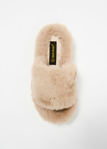 Mule tendance en fausse fourrure Beige