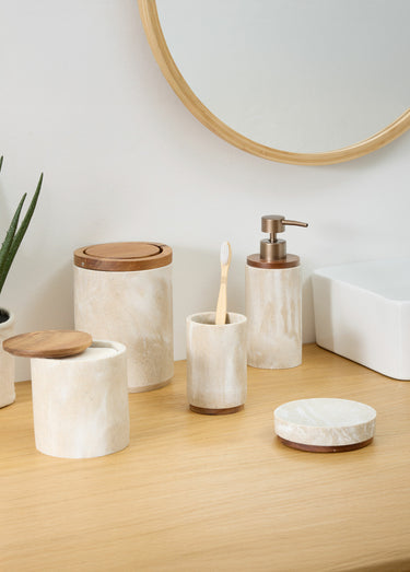 Set SDB distributeur savon et gobelet Beige