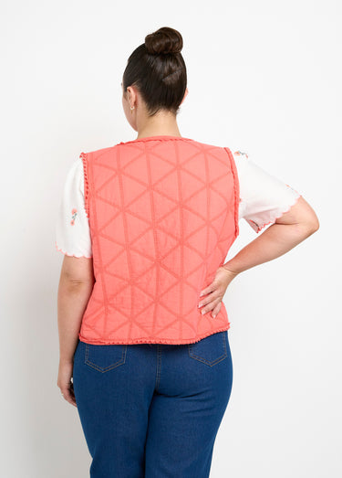 Veste matelassée brodée sans manches Corail