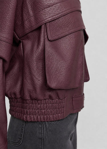 Blouson simili cuir, taille élastiquée Bordeaux
