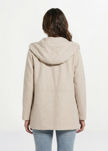 Veste manteau lainage tweed double boutonnage capuche Beige