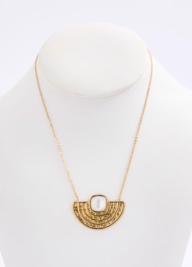 Collier acier inoxydable pendentif nacré Dore/Blanc