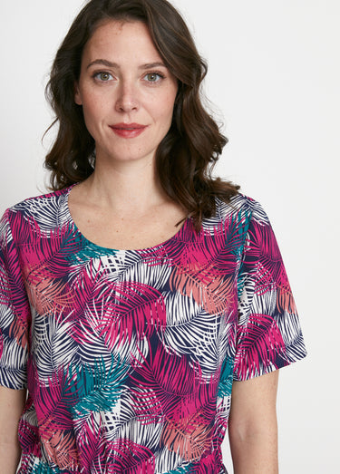 Robe courte droite taille élastiquée Vert/Fuchsia