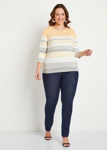Pull maille jacquard fantaisie Raye Jaune