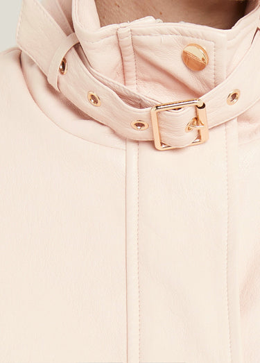Blouson motard en simili cuir pastel Rose Clair