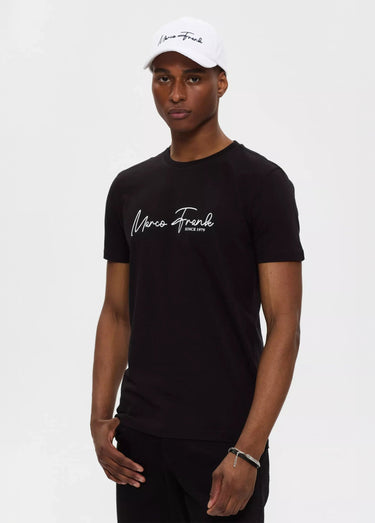 T-shirt col rond à message signature Noir