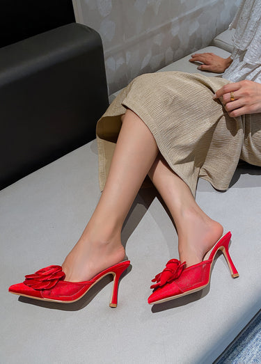 Mules chic fleur tissu Rouge