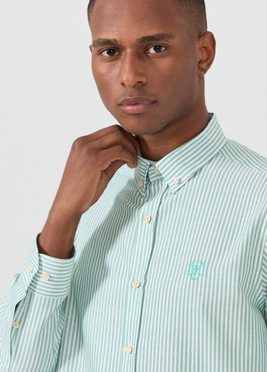 Chemise rayée manches longues col boutonné Vert Raye