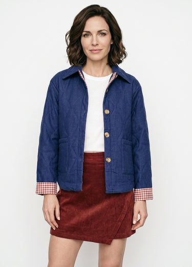 Veste matelassée poignets revers vichy Bleu Jean