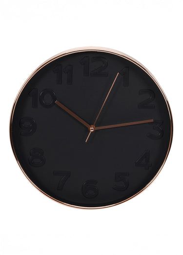 Horloge murale ronde, contour cuivre Cuivre / Noir