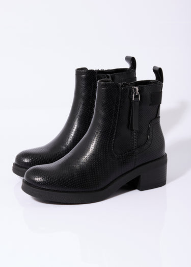 Bottines perforées à talon et zip Noir