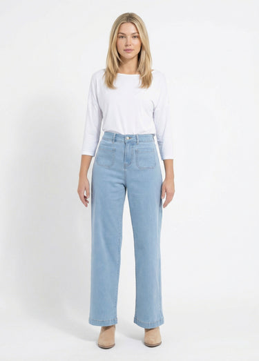 Jean large denim stretch Bleached