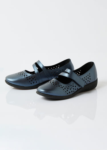 Ballerines babies cuir largeur confort Marine irisé
