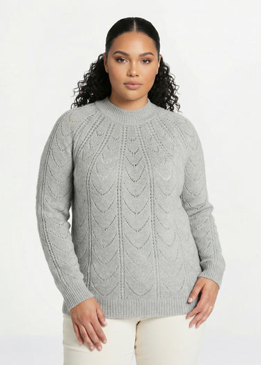 Pull maille chinée ajourée col rond Gris Chine