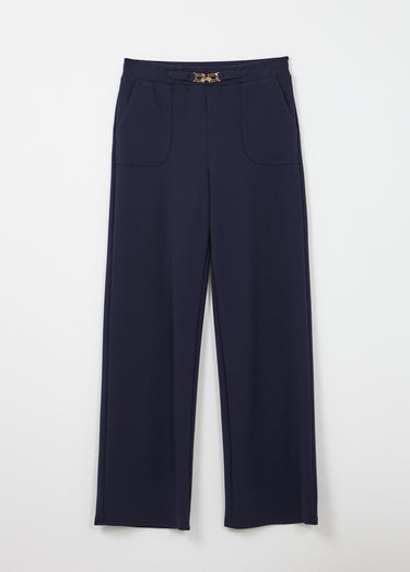 Pantalon droit taille élastiquée ceinture bijou Marine