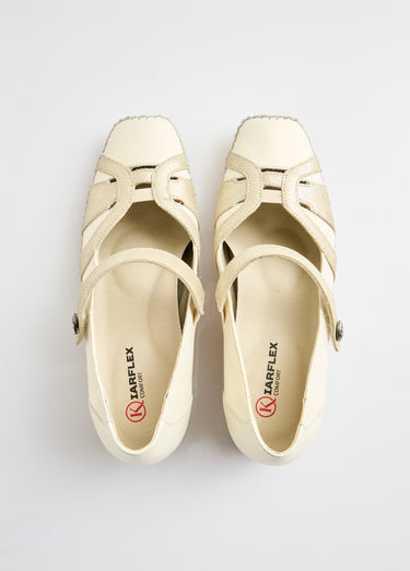 Ballerines largeur confort cuir scratchées Beige Dore