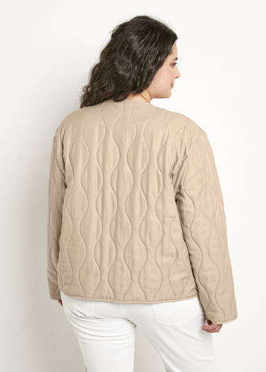 Veste unie matelassée zippée courte col rond Beige