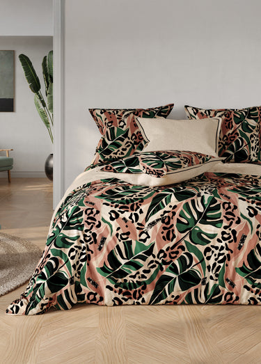 Parure housse de couette coton, jungle Vert / Marron