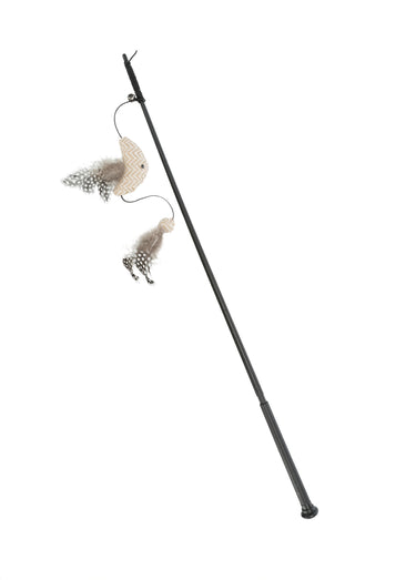 Jouet canne à pêche + poisson, pour chat Noir/Beige