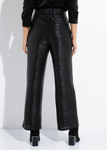 Pantalon ample brillant taille ceinturée Noir Brillant