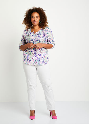 Tunique longue boutonnée voile coton Violet/Rose