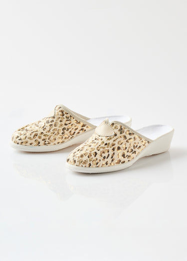 Chaussons mules sabot imprimé léopard Léopard doré