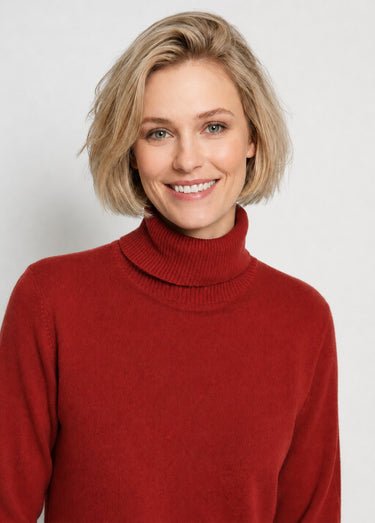 Pull doux col roulé manches longues Rouge