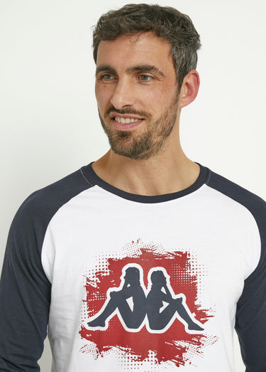 Pyjama long en coton logo placé Marine