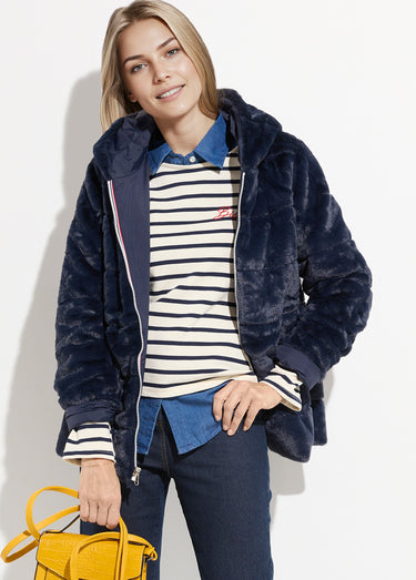 Blouson déperlant / fourrure, réversible Marine