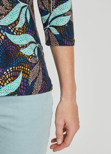 T-shirt droit manches 3/4 imprimé feuillage Imprime/Bleu