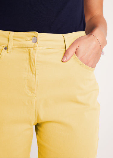 Pantalon droit coton stretch 5 poches Jaune