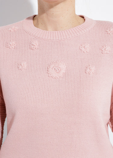 Pull doux brodé col rond Rose