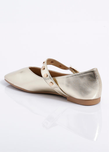 Ballerines métallisées bride clous métal Dore