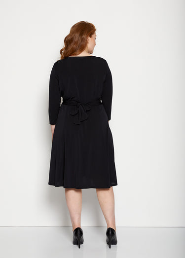 Robe courte cache-coeur en maille Uni Noir