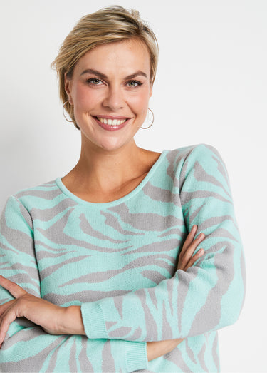 Pull doux jacquard zèbre col rond Onyx gris