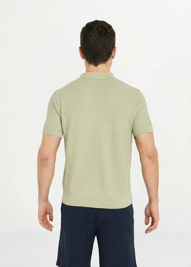 Pull fin col polo, en maille texturée Vert