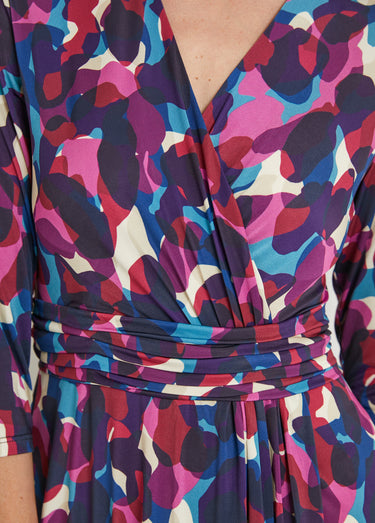 Robe cache-coeur courte évasée maille imprimée Rose / Bleu
